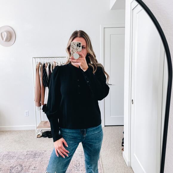 ALC Black Button Front Puff Sleeve Tophe - Picture 10 of 12